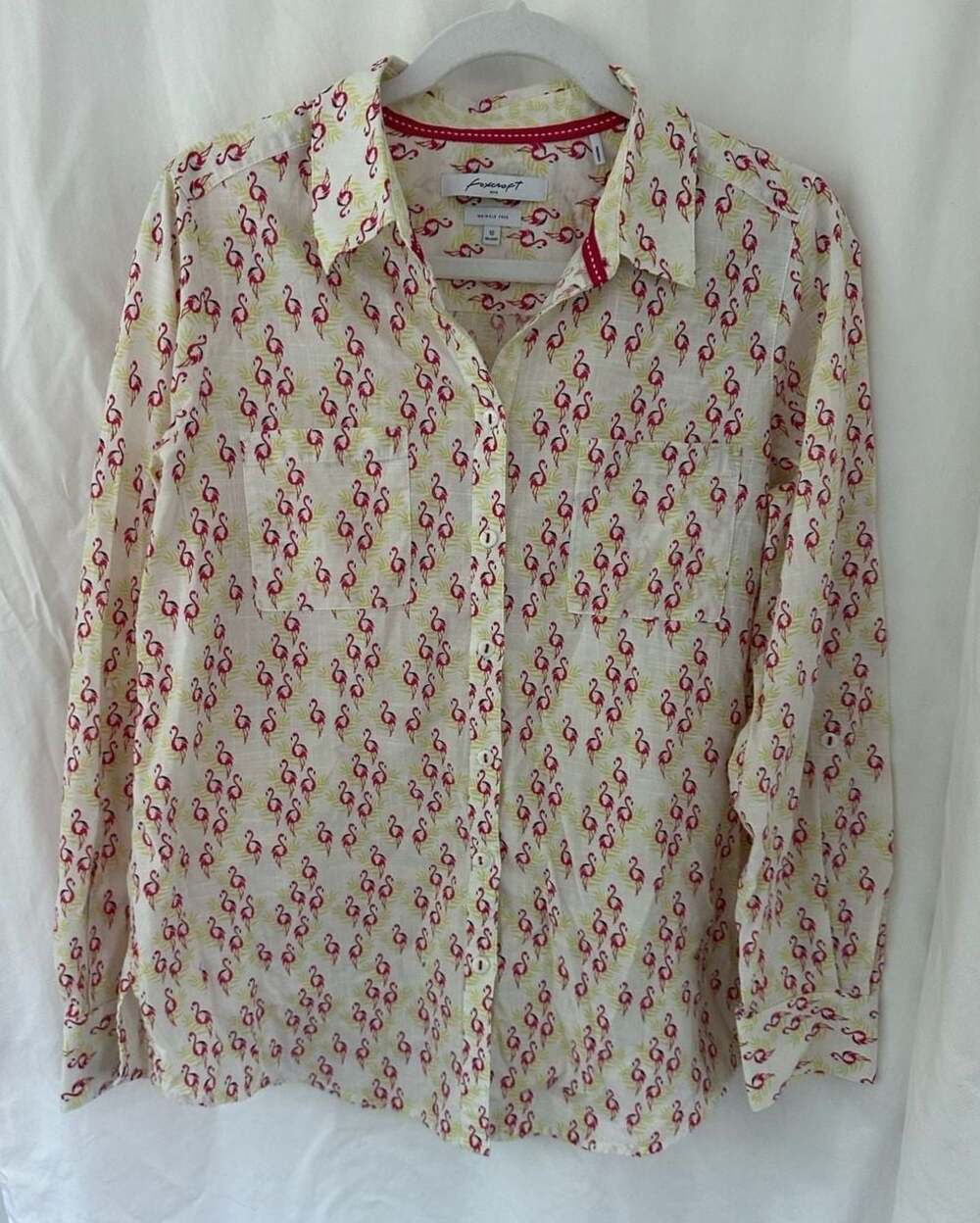 Foxcroft NYC Relaxed Fit Wrinkle Free Flamingo Print Button Down Shirt